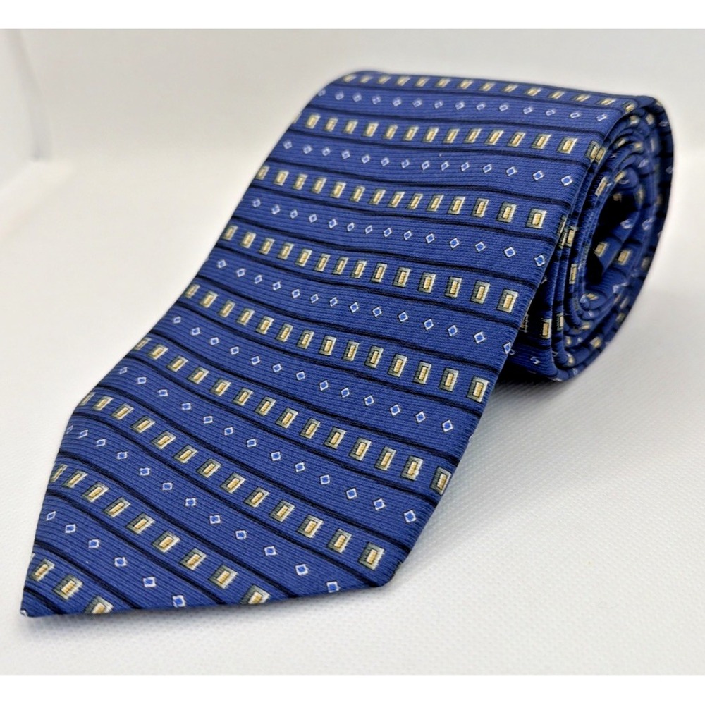TRE E'PERFETTO Blue Geometric 100% Silk Tie Made in Italy